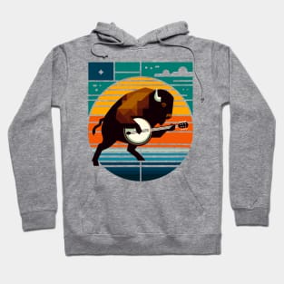 Banjo Bison Sunset Mid-Century Modern Hoodie